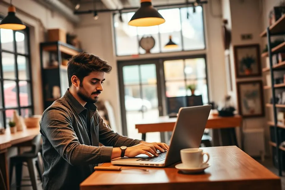 Entrepreneur local travaillant sur sa stratégie digitale